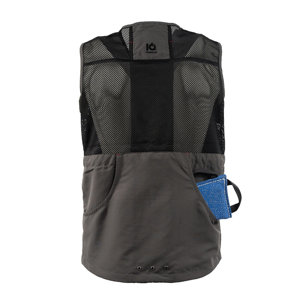 Sommerweste grau große Rückentasche Spielzeug