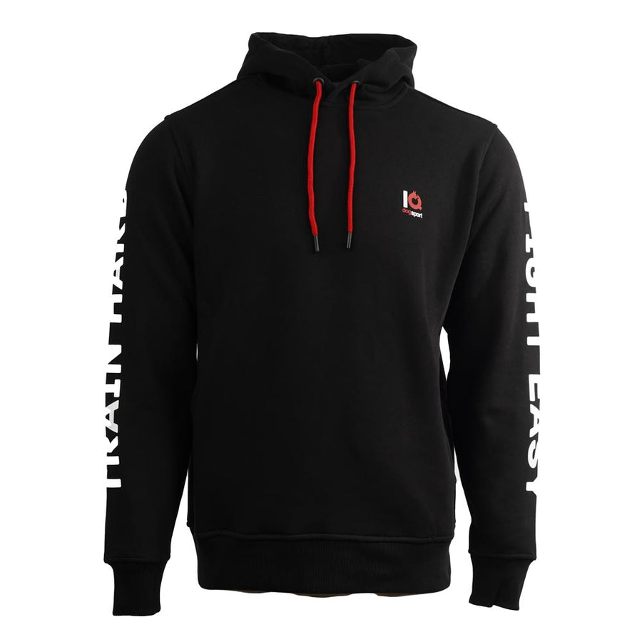 IQ Trainingshoodie „Train Hard. Fight Easy.“ Schwarz – Frontansicht