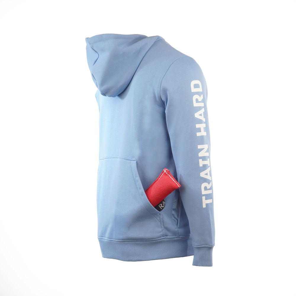 Rückentasche offen: Extra große Rückentasche des IQ Trainingshoodie – Platz für Apportel und Beißkissen