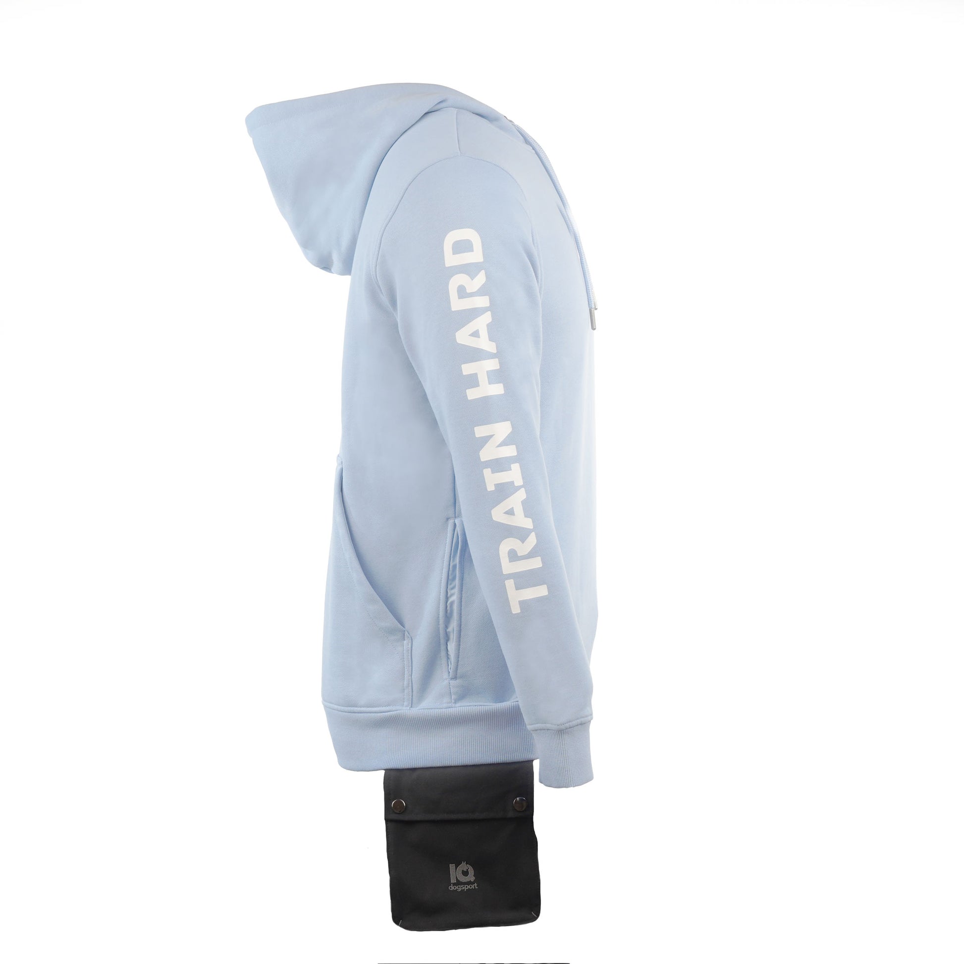 Modulare Futtertasche angebracht am Trainingshoodie Train Hard Limited Edition Ice Hellblau –Detailansicht