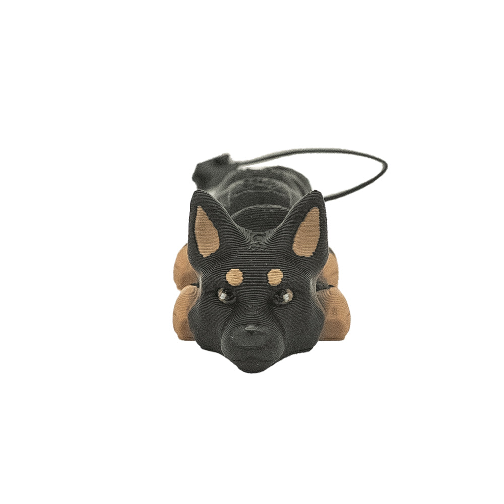 3D gedruckter schwarzer Schäferhund von vorne Schlüsselanhänger