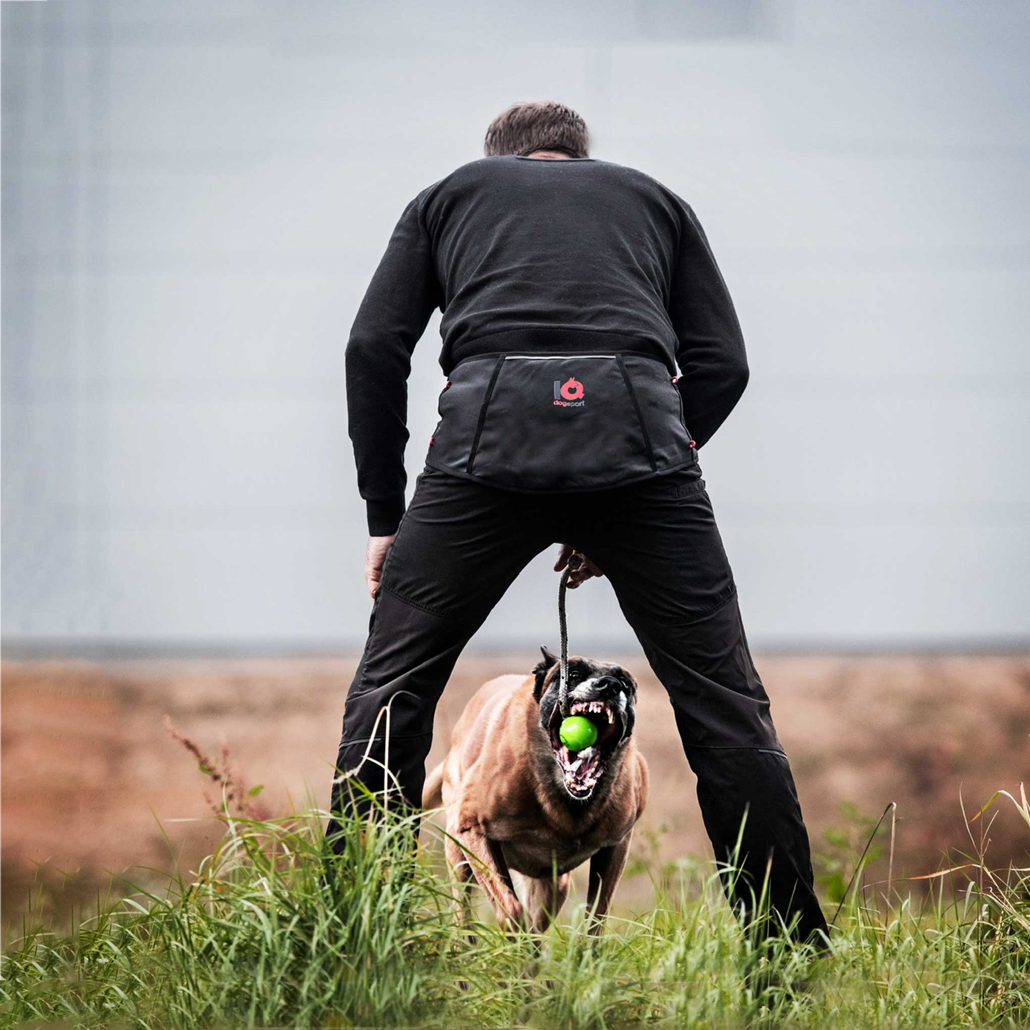 Hundeführer im Training mit Multifunktionsgürtel – schneller Zugriff auf Futterbeutel und Spielzeug für Belohnung beim Hundetraining
