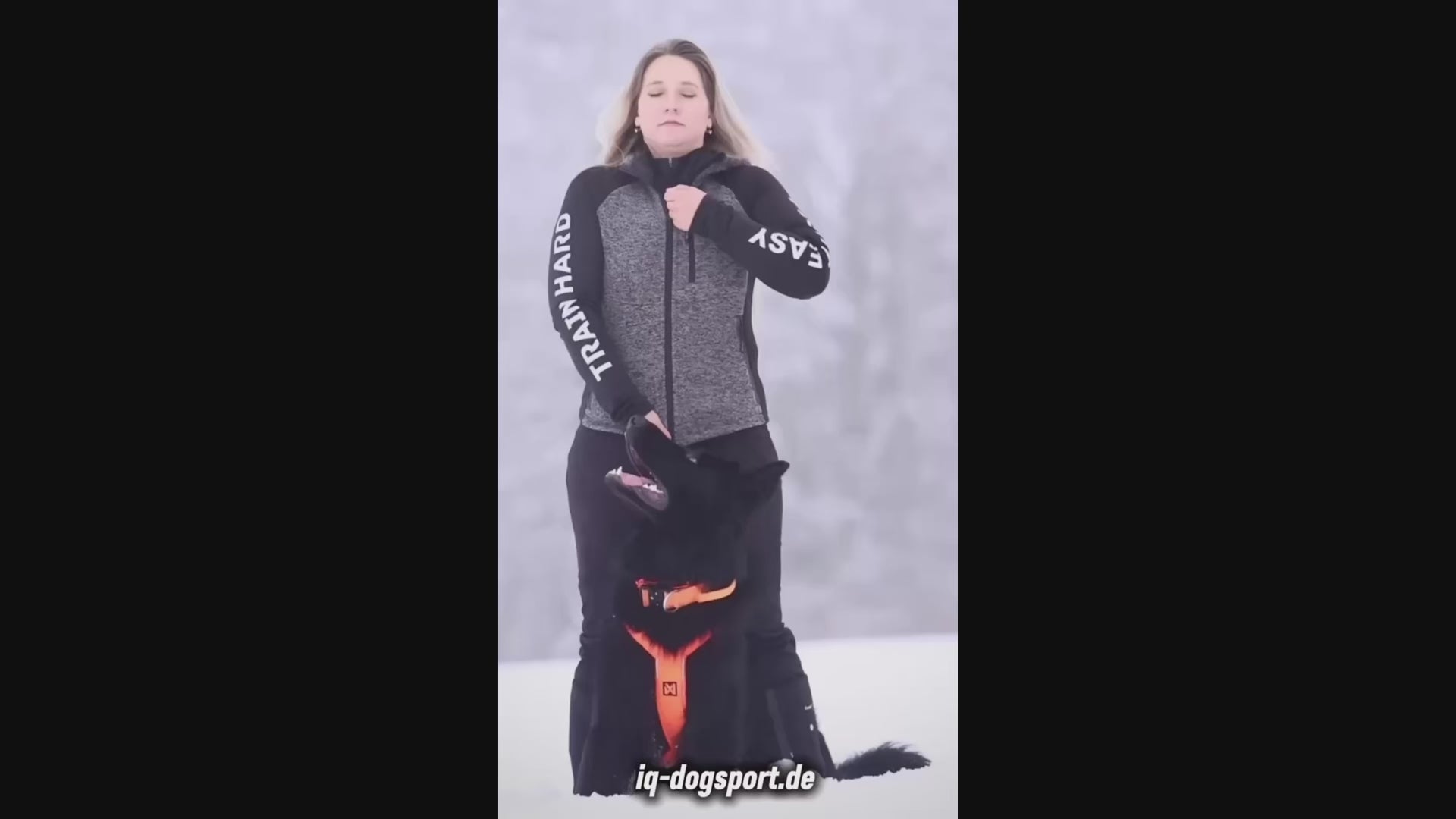 Video laden: IQ Damen Zip-Hoodie Grau — figurbetonter Hundesport-Hoodie mit Reißverschluss | IQ Dogsport