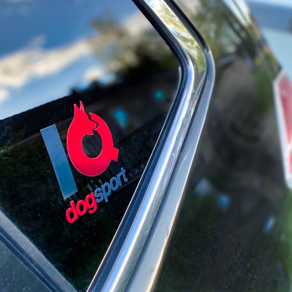 IQ Dogsport Logo-Aufkleber auf Hundesport-Ausrüstung beim Outdoor-Training