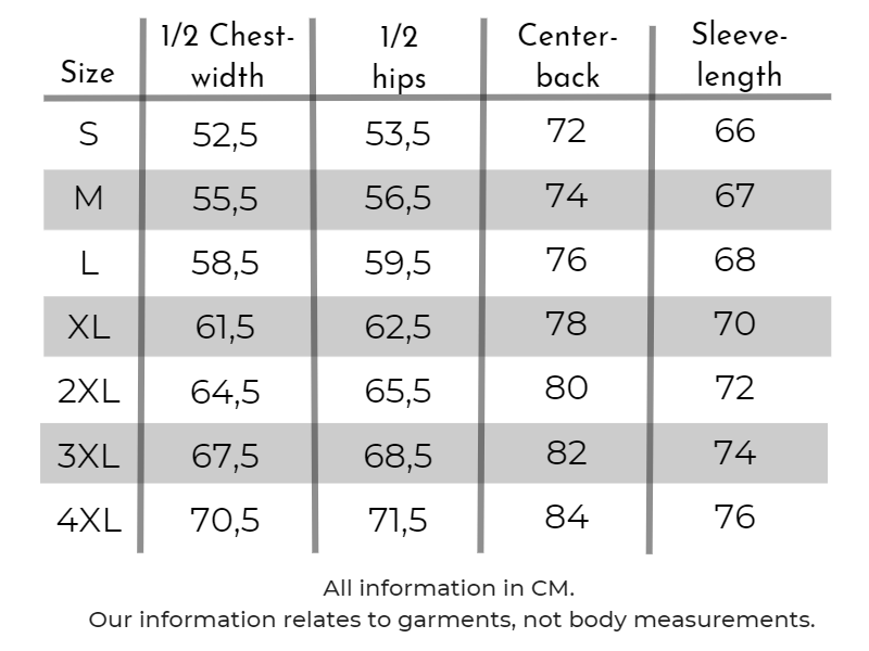 IQ-Zip-In-Shell-2-0-Unisex-Size-chart